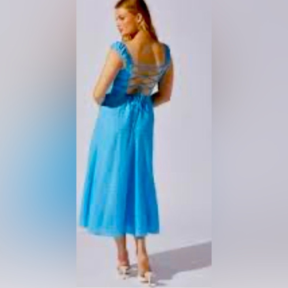 Astr Blue Ruffled Backless Midi Dress